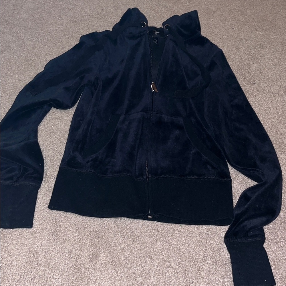 Aqua Velour Black Zip-up Hoodie | Y2K Aesthetic activewear - Size XS